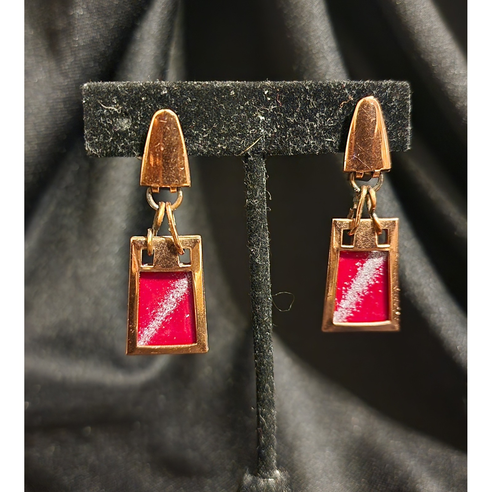 Vtg Renoir Copper Red Enamel Dangle Earrings Mid Century Modern Clip On 36$